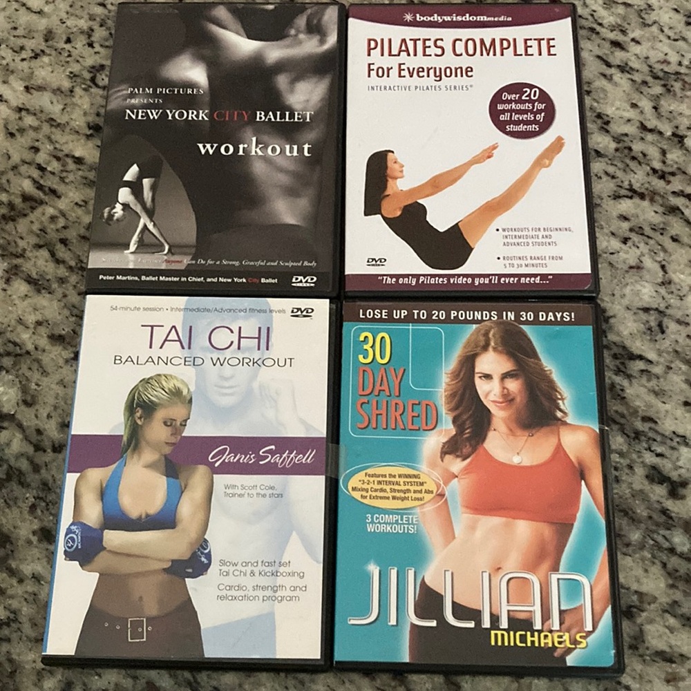 4 DVD work out lot, tai chi, Pilates, Jillian Michael’s, NYC ballet workout